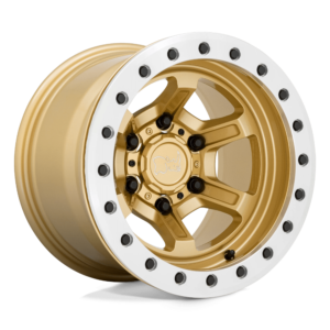 Black Rhino OFFSHOOT BEADLOCK 15X10 -38 GLOSS GOLD WITH MACHINED RING 1510FFT-86140L12