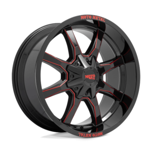 Moto Metal MO970 20X9 0 GLOSS BLACK MILLED WITH RED TINT & MOTO METAL ON LIP MO970290003C00