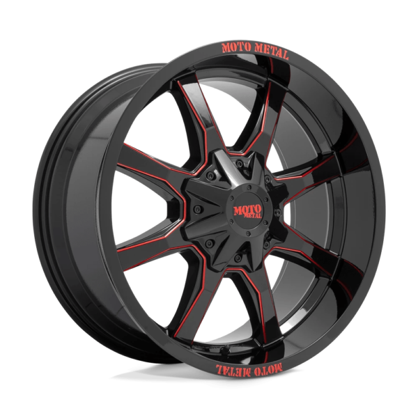 Moto Metal MO970 20X9 0 GLOSS BLACK MILLED WITH RED TINT & MOTO METAL ON LIP MO970290003C00
