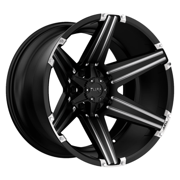 Tuff T12 22X10 -25 SATIN BLACK W/ MILLED SPOKES AND BRUSHED INSERTS 2210T12-25D50F87