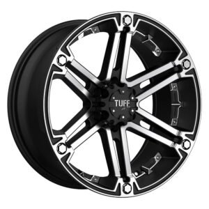 Tuff T01 15X8 -13 FLAT BLACK W/ MACHINED FACE AND CHROME INSERTS 1580T01-35127F78C