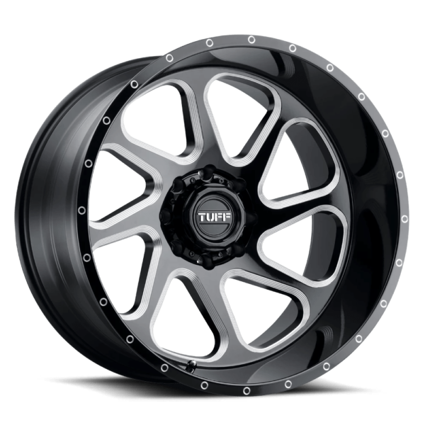 Tuff T2B 24X14 -72 GLOSS BLACK W/ MILLED SPOKES 2414T2B-28165B25L