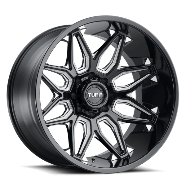 Tuff T3B 24X14 -72 GLOSS BLACK W/ MILLED SPOKES 2414T3B-28170B25