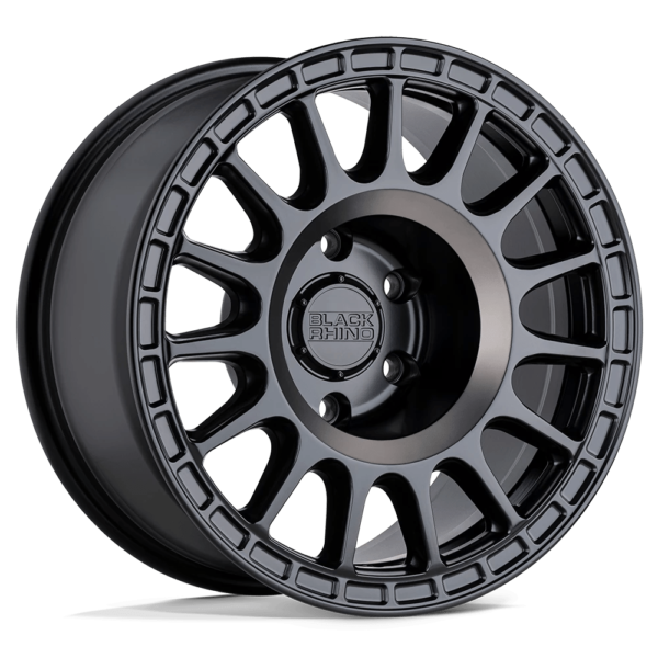 Black Rhino SANDSTORM 18X8.5 0 SEMI GLOSS BLACK W/ MACHINED DARK TINT RING 1885SND006140M12