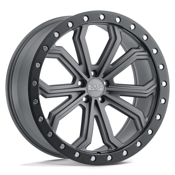 Black Rhino TRABUCO 18X8 35 MATTE GUNMETAL W/ BLACK RING & SILVER BOLTS 1880TBC355114G76